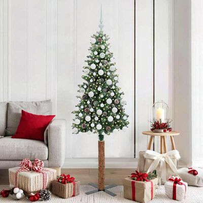 vidaXL Schlanker Weihnachtsbaum mit 300 LEDs mit Ständer Grün 180 cm - Grün vidaXL Schlanker Weihnachtsbaum mit 300 LEDs mit Ständer Grün 180 cm - Grün
