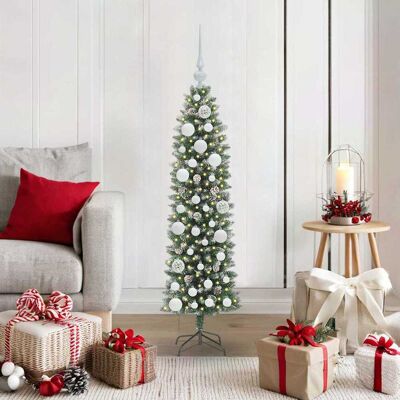 vidaXL Künstlicher schlanker Weihnachtsbaum Grün und Weiß 120 cm - Grün vidaXL Künstlicher schlanker Weihnachtsbaum Grün und Weiß 120 cm - Grün