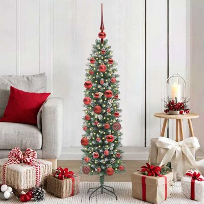 vidaXL Künstlicher schlanker Weihnachtsbaum Grün und Weiß 150 cm - Grün vidaXL Künstlicher schlanker Weihnachtsbaum Grün und Weiß 150 cm - Grün