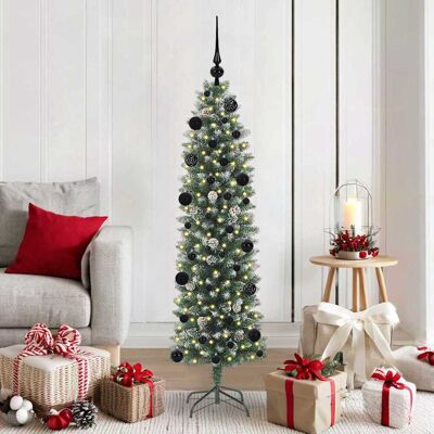 vidaXL Künstlicher schlanker Weihnachtsbaum Grün und Weiß 150 cm - Grün vidaXL Künstlicher schlanker Weihnachtsbaum Grün und Weiß 150 cm - Grün