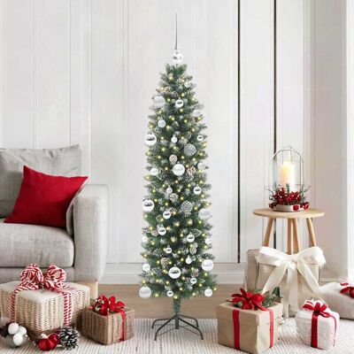 vidaXL Künstlicher schlanker Weihnachtsbaum Grün und Weiß 150 cm - Grün vidaXL Künstlicher schlanker Weihnachtsbaum Grün und Weiß 150 cm - Grün