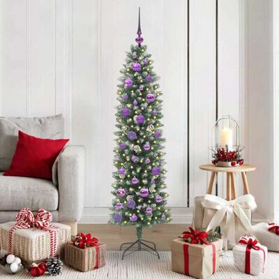 vidaXL Künstlicher schlanker Weihnachtsbaum Grün und Weiß 150 cm - Grün vidaXL Künstlicher schlanker Weihnachtsbaum Grün und Weiß 150 cm - Grün