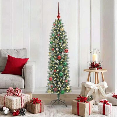 vidaXL Künstlicher schlanker Weihnachtsbaum Grün und Weiß 150 cm - Grün vidaXL Künstlicher schlanker Weihnachtsbaum Grün und Weiß 150 cm - Grün