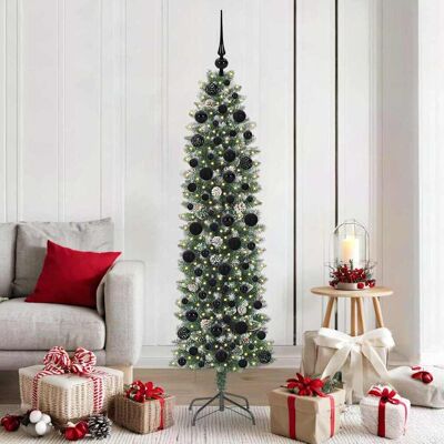 vidaXL Künstlicher schlanker Weihnachtsbaum Grün und Weiß 180 cm - Grün vidaXL Künstlicher schlanker Weihnachtsbaum Grün und Weiß 180 cm - Grün