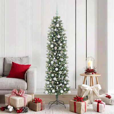 vidaXL Künstlicher schlanker Weihnachtsbaum Grün und Weiß 180 cm - Grün vidaXL Künstlicher schlanker Weihnachtsbaum Grün und Weiß 180 cm - Grün
