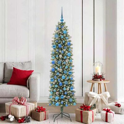 vidaXL Künstlicher schlanker Weihnachtsbaum Grün und Weiß 180 cm - Grün vidaXL Künstlicher schlanker Weihnachtsbaum Grün und Weiß 180 cm - Grün