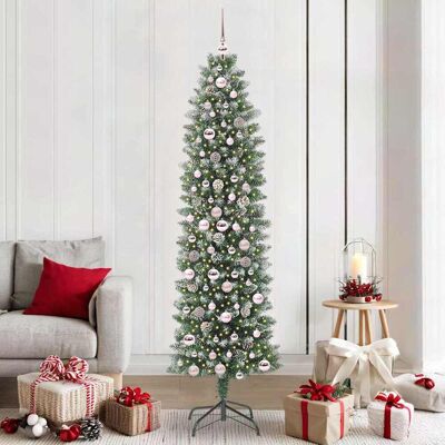 vidaXL Künstlicher schlanker Weihnachtsbaum Grün und Weiß 210 cm - Grün vidaXL Künstlicher schlanker Weihnachtsbaum Grün und Weiß 210 cm - Grün