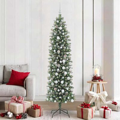 vidaXL Künstlicher schlanker Weihnachtsbaum Grün und Weiß 210 cm - Grün vidaXL Künstlicher schlanker Weihnachtsbaum Grün und Weiß 210 cm - Grün