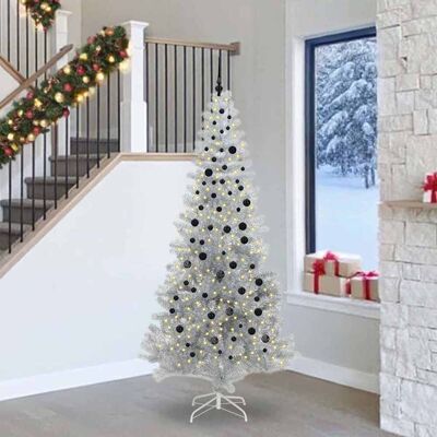 vidaXL Weihnachtsbaum mit 300 LEDs mit Ständer Silber 240 cm PET - Silber vidaXL Weihnachtsbaum mit 300 LEDs mit Ständer Silber 240 cm PET - Silber