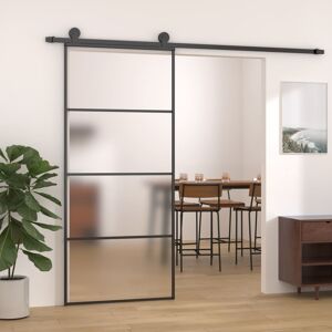 vidaXL Schiebetür ESG-Glas und Aluminium mattiert 90x205 cm Schwarz - Schwarz