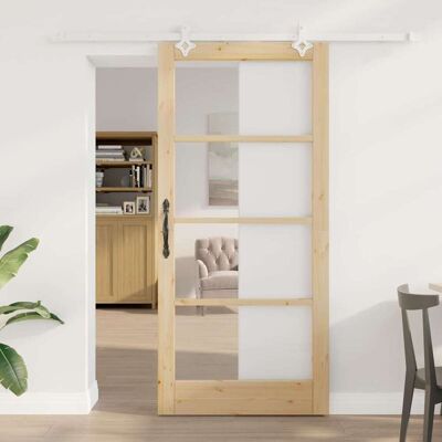 vidaXL Schiebetür Natur 93 x 202 cm Solid Pine Wood and Glass - Braun vidaXL Schiebetür Natur 93 x 202 cm Solid Pine Wood and Glass - Braun