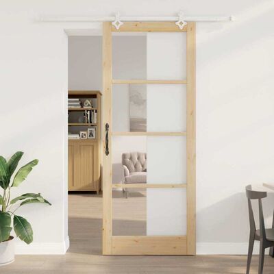 vidaXL Schiebetür Natur 93 x 232 cm Solid Pine Wood and Glass - Braun vidaXL Schiebetür Natur 93 x 232 cm Solid Pine Wood and Glass - Braun