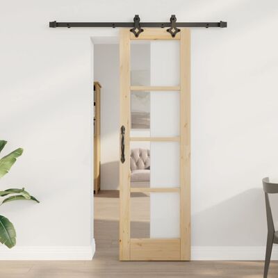 vidaXL Schiebetür Natur 61 x 198,5 cm Solid Pine Wood and Glass - Braun vidaXL Schiebetür Natur 61 x 198,5 cm Solid Pine Wood and Glass - Braun