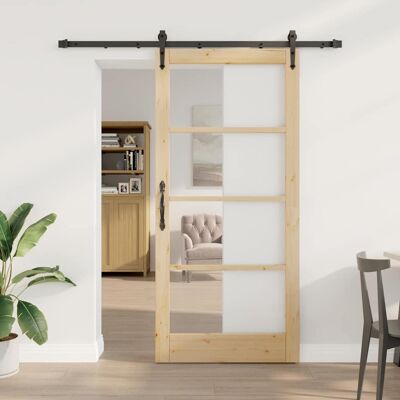 vidaXL Schiebetür Natur 93 x 202 cm Solid Pine Wood and Glass - Braun vidaXL Schiebetür Natur 93 x 202 cm Solid Pine Wood and Glass - Braun