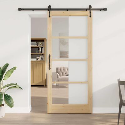 vidaXL Schiebetür Natur 93 x 211 cm Solid Pine Wood and Glass - Braun vidaXL Schiebetür Natur 93 x 211 cm Solid Pine Wood and Glass - Braun