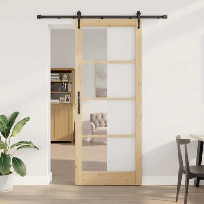 vidaXL Schiebetür Natur 93 x 232 cm Solid Pine Wood and Glass - Braun vidaXL Schiebetür Natur 93 x 232 cm Solid Pine Wood and Glass - Braun