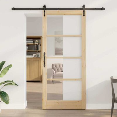 vidaXL Schiebetür Natürlich und Schwarz 93 x 211 cm - Braun vidaXL Schiebetür Natürlich und Schwarz 93 x 211 cm - Braun