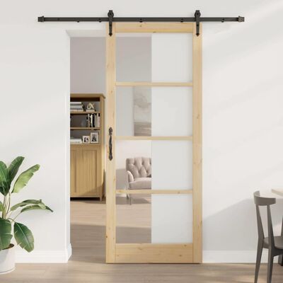vidaXL Schiebetür Natürlich und Schwarz 93 x 232 cm - Braun vidaXL Schiebetür Natürlich und Schwarz 93 x 232 cm - Braun