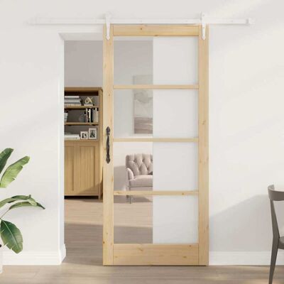 vidaXL Schiebetür Natur 93 x 211 cm Solid Pine Wood and Glass - Braun vidaXL Schiebetür Natur 93 x 211 cm Solid Pine Wood and Glass - Braun