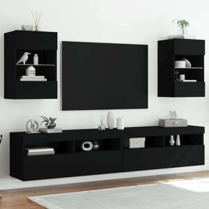 vidaXL TV-Wandschränke mit LED-Leuchten 2 Stk. Schwarz 40x30x60,5 cm - Schwarz