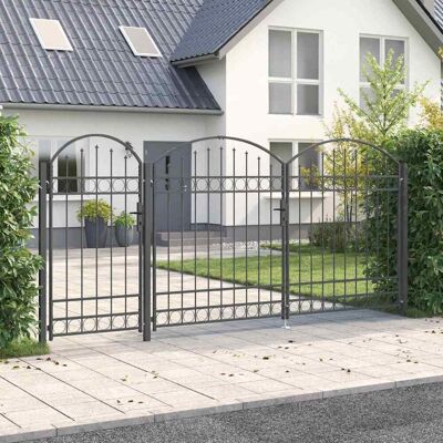 vidaXL Gartentor mit gewölbtem Oberteil Assen Grau 400 x 125 cm Stahl - Grau vidaXL Gartentor mit gewölbtem Oberteil Assen Grau 400 x 125 cm Stahl - Grau