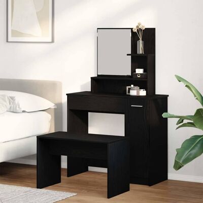 vidaXL Schminktisch-Set 2 stk. Schwarz Eichen-Optik 86.5 x 35 x 136 cm - Schwarz vidaXL Schminktisch-Set 2 stk. Schwarz Eichen-Optik 86.5 x 35 x 136 cm - Schwarz