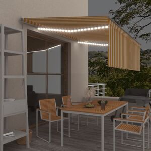 vidaXL Markise Manuell Einziehbar mit Rollo LED 4x3 m Gelb Weiß - Gelb