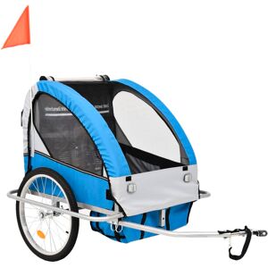 vidaXL 2-in-1 Fahrradanhänger und Kinderwagen Blau und Grau - Blau