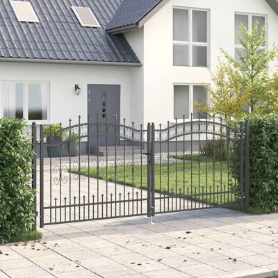 vidaXL Zauntor mit Speer-Top KAMPEN 305 x 125 cm Stahl Abschließbar - Grau vidaXL Zauntor mit Speer-Top KAMPEN 305 x 125 cm Stahl Abschließbar - Grau