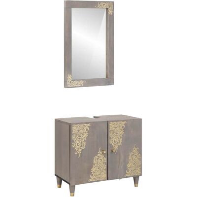 vidaXL Badezimmerschrank-Set Wandmontiert 2 pcs Grau Massivholz Mango - Grau vidaXL Badezimmerschrank-Set Wandmontiert 2 pcs Grau Massivholz Mango - Grau