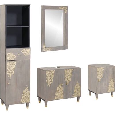 vidaXL Badezimmerschrank-Set Wandmontiert 4 pcs Grau Massivholz Mango - Grau vidaXL Badezimmerschrank-Set Wandmontiert 4 pcs Grau Massivholz Mango - Grau