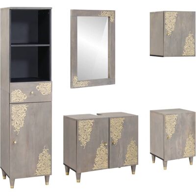vidaXL Badezimmerschrank-Set Wandmontiert 5 pcs Grau Massivholz Mango - Grau vidaXL Badezimmerschrank-Set Wandmontiert 5 pcs Grau Massivholz Mango - Grau
