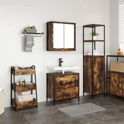 vidaXL 2-tlg. Badmöbel-Set Räuchereiche Holzwerkstoff - Braun vidaXL 2-tlg. Badmöbel-Set Räuchereiche Holzwerkstoff - Braun