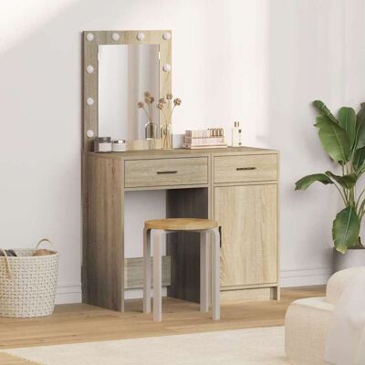 vidaXL Set mit 2 Sonoma Eiche Spanplatte Standard Schminktisch Beige - Vanity Table vidaXL Set mit 2 Sonoma Eiche Spanplatte Standard Schminktisch Beige - Vanity Table