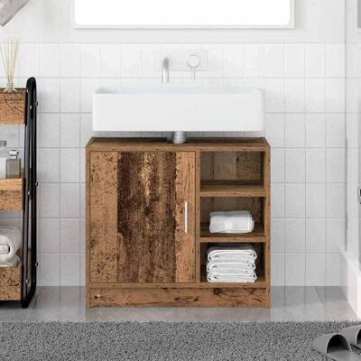 vidaXL Badezimmerschrank mit Tür Altholz 63 x 29 x 55 cm Holzwerkstoff - Braun vidaXL Badezimmerschrank mit Tür Altholz 63 x 29 x 55 cm Holzwerkstoff - Braun