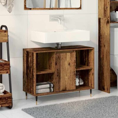vidaXL Badezimmerschrank mit Tür Altholz 80 x 33 x 60 cm Holzwerkstoff - Braun vidaXL Badezimmerschrank mit Tür Altholz 80 x 33 x 60 cm Holzwerkstoff - Braun