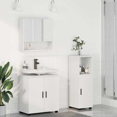 vidaXL Badezimmermöbel-Set mit Tür 3 pcs Weiß Holzwerkstoff & Metall - Weiß vidaXL Badezimmermöbel-Set mit Tür 3 pcs Weiß Holzwerkstoff & Metall - Weiß