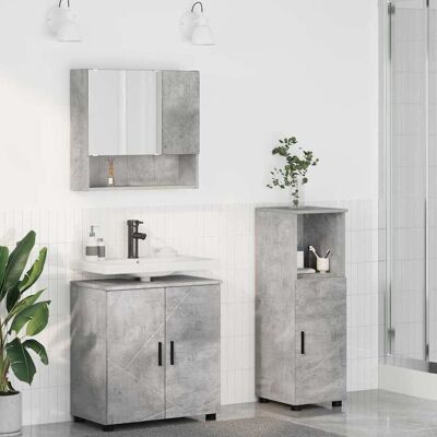 vidaXL Badezimmermöbel Set Wandmontiert 3 pcs Betongrau Holzwerkstoff - Grau vidaXL Badezimmermöbel Set Wandmontiert 3 pcs Betongrau Holzwerkstoff - Grau