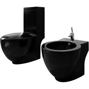 vidaXL Stand-WC & Bidet Set Schwarz Keramik - Schwarz