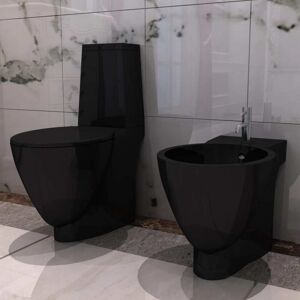 vidaXL Keramik-WC & Bidet-Set Schwarz - Schwarz