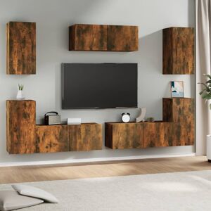 vidaXL 7-tlg. TV-Schrank-Set Räuchereiche Holzwerkstoff - Braun