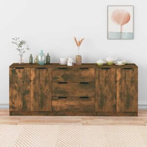 vidaXL 3-tlg. Sideboard Räuchereiche Holzwerkstoff - Braun