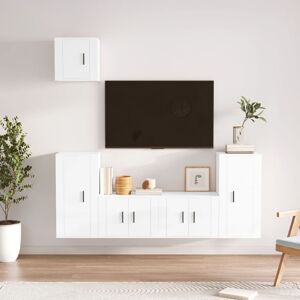 vidaXL 5-tlg. TV-Schrank-Set Hochglanz-Weiß Holzwerkstoff - Weiß