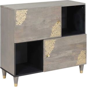 vidaXL Sideboard Grau und Gold 80 x 33 x 75 cm Massivholz Mango - Grau vidaXL Sideboard Grau und Gold 80 x 33 x 75 cm Massivholz Mango - Grau