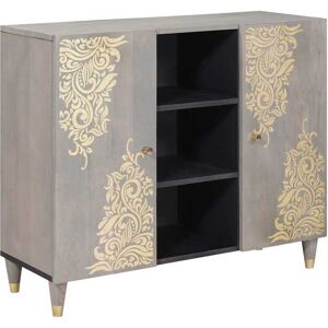 vidaXL Sideboard Grau und Gold 90 x 33 x 75 cm Massivholz Mango - Grau vidaXL Sideboard Grau und Gold 90 x 33 x 75 cm Massivholz Mango - Grau