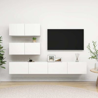 vidaXL 4-tlg. TV-Schrank-Set Weiß Holzwerkstoff - Weiß vidaXL 4-tlg. TV-Schrank-Set Weiß Holzwerkstoff - Weiß