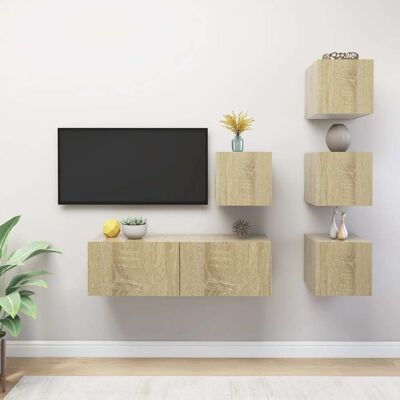 vidaXL 5-tlg. TV-Schrank-Set Sonoma-Eiche Holzwerkstoff - Braun vidaXL 5-tlg. TV-Schrank-Set Sonoma-Eiche Holzwerkstoff - Braun