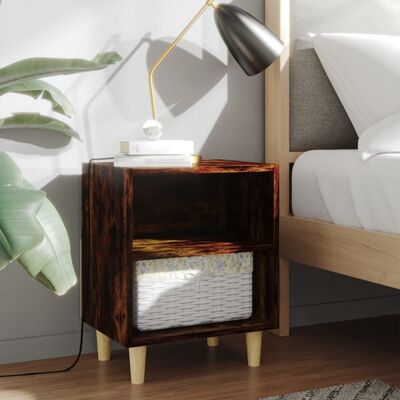 vidaXL Nachttisch mit Massivholz-Beinen Räuchereiche 40x30x50 cm - Braun vidaXL Nachttisch mit Massivholz-Beinen Räuchereiche 40x30x50 cm - Braun