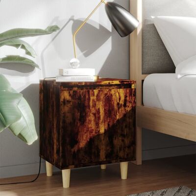 vidaXL Nachttisch mit Massivholz-Beinen Räuchereiche 40x30x50 cm - Braun vidaXL Nachttisch mit Massivholz-Beinen Räuchereiche 40x30x50 cm - Braun