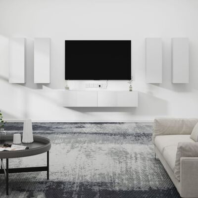 vidaXL 6-tlg. TV-Schrank-Set Weiß Holzwerkstoff - Weiß vidaXL 6-tlg. TV-Schrank-Set Weiß Holzwerkstoff - Weiß